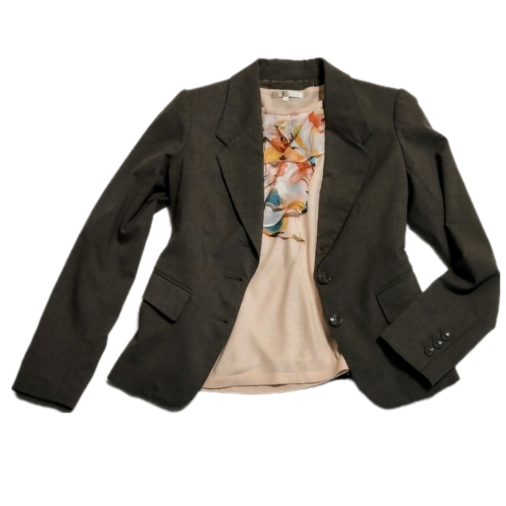 Olivia Lauren Light Peach Blouse with Sheer Floral Chiffon Puff Sleeves